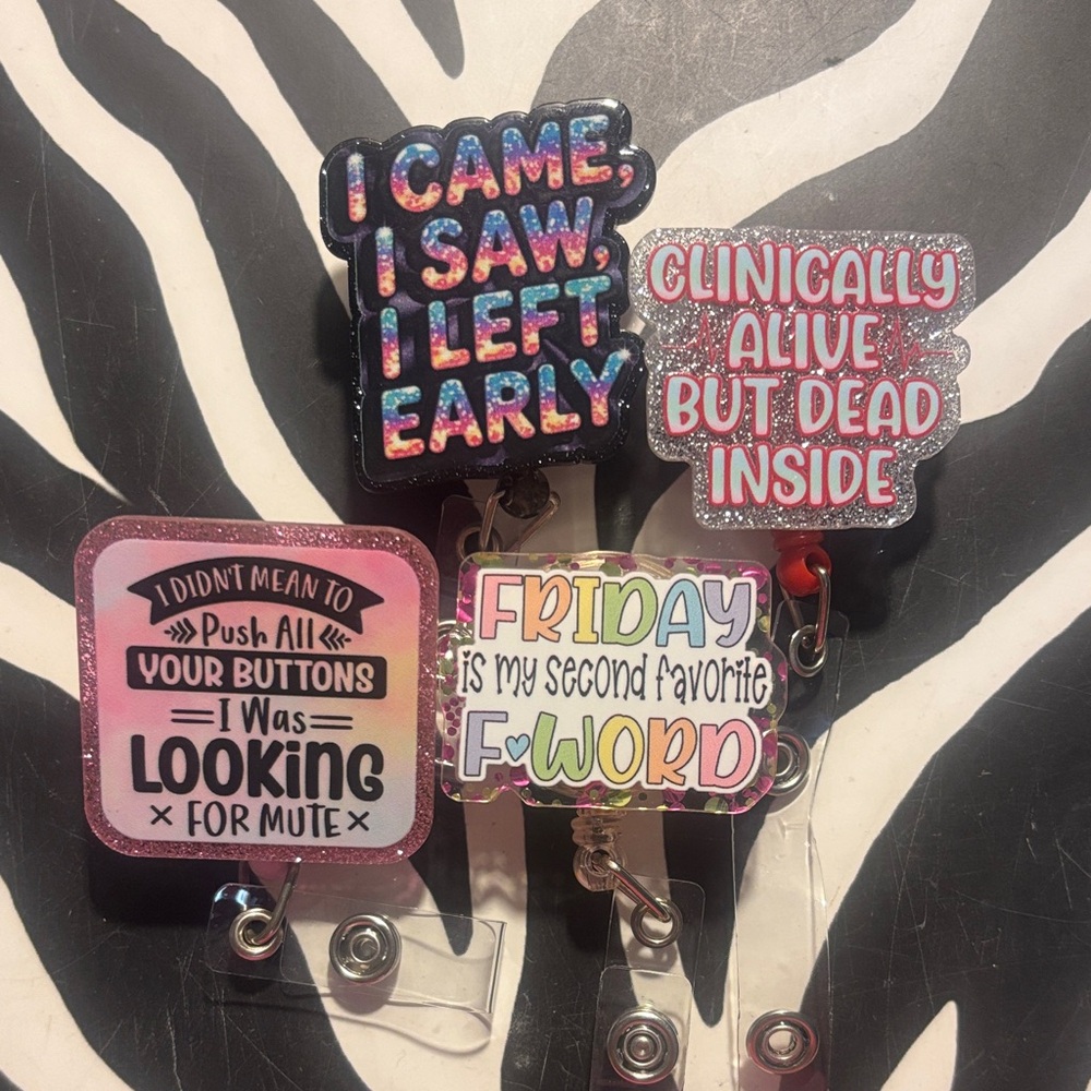 Colorful Badge Reel Set with Humorous Quotes